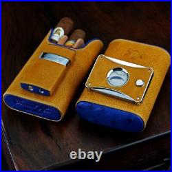 Brizard and Co Show Band 3 Cigar Case Blue Ostrich and Camel Color Leather