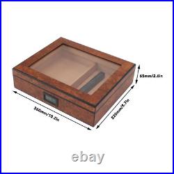 (Brown)Cigar Humidor Box Portable Cedar Wood Glass Top Cigar Storage Case Wit HG (Brown)Cigar Humidor Box Portable Cedar Wood Glass Top Cigar Storage Case Wit HG