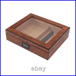 (Brown)Cigar Humidor Box Portable Cedar Wood Glass Top Cigar Storage Case Wit HG (Brown)Cigar Humidor Box Portable Cedar Wood Glass Top Cigar Storage Case Wit HG