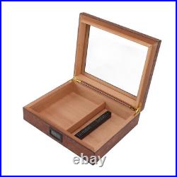 (Brown)Cigar Humidor Box Portable Cedar Wood Glass Top Cigar Storage Case Wit HG (Brown)Cigar Humidor Box Portable Cedar Wood Glass Top Cigar Storage Case Wit HG
