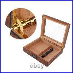 (Brown)Cigar Humidor Box Portable Cedar Wood Glass Top Cigar Storage Case Wit HG (Brown)Cigar Humidor Box Portable Cedar Wood Glass Top Cigar Storage Case Wit HG
