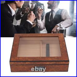 (Brown)Cigar Humidor Box Portable Cedar Wood Glass Top Cigar Storage Case Wit HG (Brown)Cigar Humidor Box Portable Cedar Wood Glass Top Cigar Storage Case Wit HG