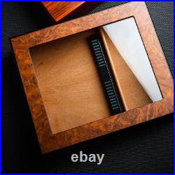 (Brown)Cigar Humidor Box Portable Cedar Wood Glass Top Cigar Storage Case Wit HG (Brown)Cigar Humidor Box Portable Cedar Wood Glass Top Cigar Storage Case Wit HG