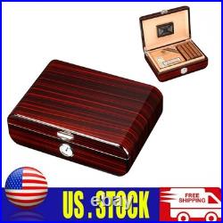 Brown Cigar Lighter Cedar Wood 30CT Cigar Humidor Case Box Hygrometer Humidifier