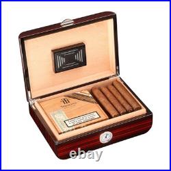 Brown Cigar Lighter Cedar Wood 30CT Cigar Humidor Case Box Hygrometer Humidifier