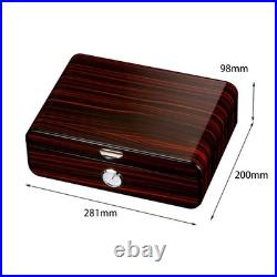 Brown Cigar Lighter Cedar Wood 30CT Cigar Humidor Case Box Hygrometer Humidifier