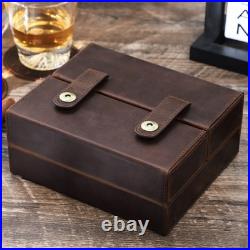 Brown Crazy Horse Cowhide Leather 7 Cigar Travel Humidor Case Cedar Gift Box