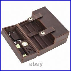 Brown Crazy Horse Cowhide Leather 7 Cigar Travel Humidor Case Cedar Gift Box