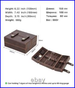 Brown Crazy Horse Cowhide Leather 7 Cigar Travel Humidor Case Cedar Gift Box