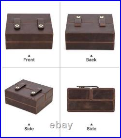 Brown Crazy Horse Cowhide Leather 7 Cigar Travel Humidor Case Cedar Gift Box