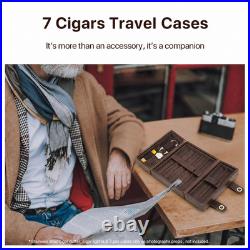 Brown Crazy Horse Cowhide Leather 7 Cigar Travel Humidor Case Cedar Gift Box