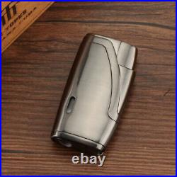 Brown Leather Cigar Humidor Case 3 Jet Cigar Lighter 2 Blade Cutter Travel Set