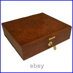 Burl Humidor 15 Size Lockable With Humidifier, Hygrometer & Scissors Boxed HUH06