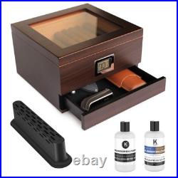 CASE ELEGANCE Glass Top Cigar Humidor with 1 Count (Pack of 1), Dark brown