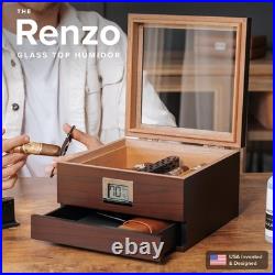 CASE ELEGANCE Glass Top Cigar Humidor with 1 Count (Pack of 1), Dark brown