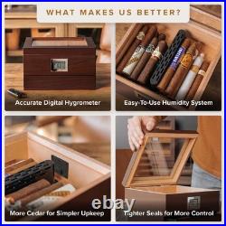 CASE ELEGANCE Glass Top Cigar Humidor with 1 Count (Pack of 1), Dark brown