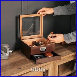 CASE ELEGANCE Glass Top Cigar Humidor with 1 Count (Pack of 1), Dark brown