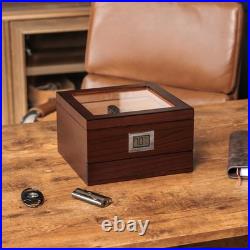 CASE ELEGANCE Glass Top Cigar Humidor with 1 Count (Pack of 1), Dark brown