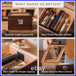 CASE ELEGANCE Glass Top Humidor with Thick Cedar, Easy humidification System
