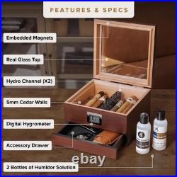 CASE ELEGANCE Glass Top Humidor with Thick Cedar, Easy humidification System