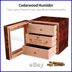 CIGARLOONG 3 Layers Cigar Humidor Box cedar Wood Lined Hygrometer Smoking Cigar
