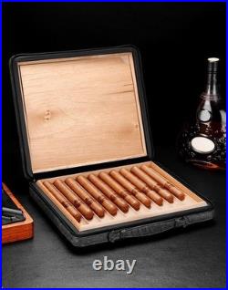 CIGARLOONG Gray Leather 10 Cigar Travel Case Spanish Cedar Humidor Gift Box