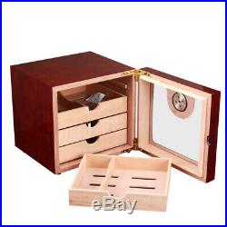 COHIBA Cedar Glass Display Cabinet Cigar Humidor Box With Hygrometer Humidifier