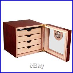 COHIBA Cedar Glass Display Cabinet Cigar Humidor Box With Hygrometer Humidifier