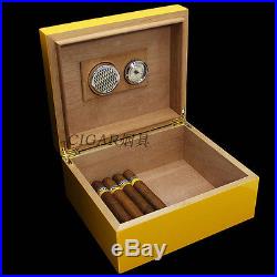 COHIBA Cedar Lined Cigar Humidor Box Ashtray Cutter Set Gift Piano Finish Yellow
