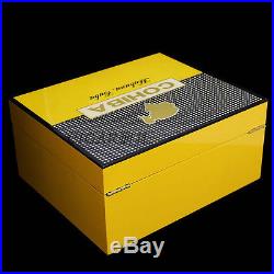 COHIBA Cedar Lined Cigar Humidor Box Ashtray Cutter Set Gift Piano Finish Yellow