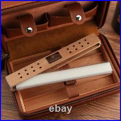 COHIBA Cedar Wood Portable Leather Humidor Box Cigar Case With Lighter & Cutter