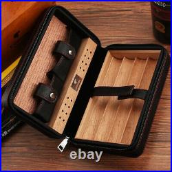 COHIBA Cedar Wood Portable Leather Humidor Box With Yellow Lighter & Cutter
