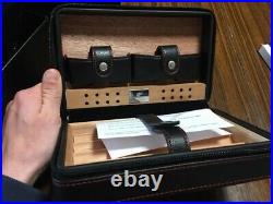 COHIBA Cedar Wood Portable Leather Humidor Box With Yellow Lighter & Cutter