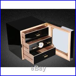 COHIBA Gloss Piano Finish Cedar Lined Cigar Cabinet Humidor 3 Drawers Black