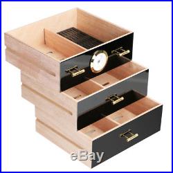 COHIBA Gloss Piano Finish Cedar Lined Cigar Cabinet Humidor 3 Drawers Black