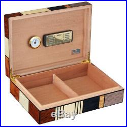 COHIBA Humidor Large Glossy Cigar Box Wooden Home Color Blocking Fit 50 Cigars