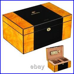 COHIBA Large Humidor Box Cigar Case Glossy Piano Finish Humidifier Hygrometer