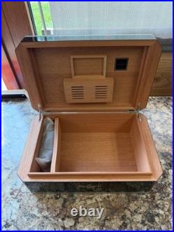 COLIBRI RALLY 100 CIGARS HUMIDOR / BLACK andSILVER 15.75x10x6. NEW IN BOX