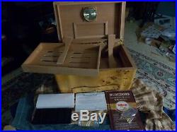 CUBAN CRAFTERS Wood Burl Cigar Humidor Box With Keys & Swag Drawer Has Corner Ding