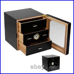 Capacity Wood 3 Drawer Cigar Humidor Cabinet Box Humidifier Hygrometer Black