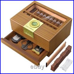 Cedar Cigar Humidor Box with Hygrometer Humidifier Drawer Divider Case