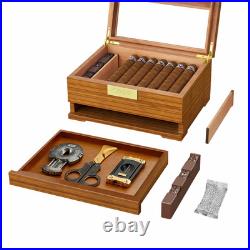 Cedar Cigar Humidor Box with Hygrometer Humidifier Drawer Divider Case