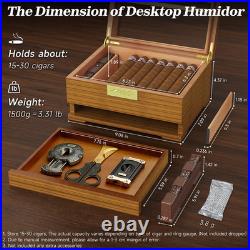 Cedar Cigar Humidor Box with Hygrometer Humidifier Drawer Divider Case