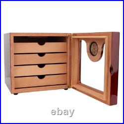 Cedar Wood 4 Drawer Cigar Humidor Cabinet Box With Humidifier Hygrometer