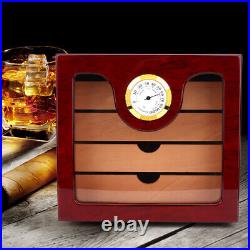 Cedar Wood Cigar Box Large Capacity Cigar Humidor Built-in Hygrometer 4 Drawer