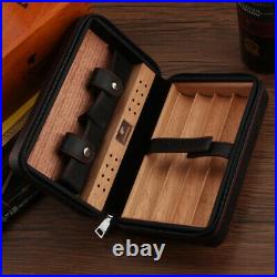 Cedar Wood Cigar Humidor Box Travel Leather 4 Cigars Case Storage Black New