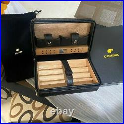 Cedar Wood Cigar Humidor Box Travel Leather 4 Cigars Case Storage Black New