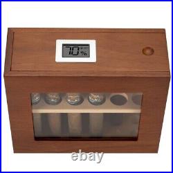 Cedar Wood Cigar Humidor Box Visible Glass Window Humidifier Hygrometer Case Des