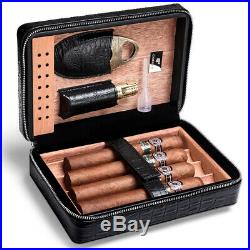 Cedar Wood Cigar Humidor Travel Portable Leather Cigar Case Box for 4 Cigars