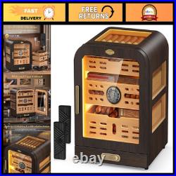 Cedar Wood Cigar Humidor with LED Light, Digital Thermometer & 2 Humidifiers H